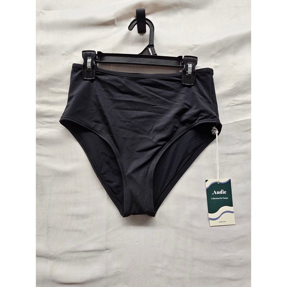 Andie Womens High Waisted Bikini Bottoms Black Nylon Blend Size XS